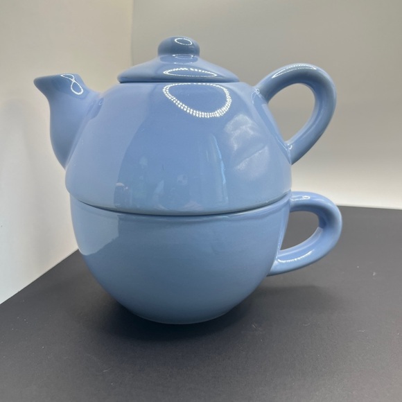Pier 1 Blue Ceramic Stoneware Tea For One Stackable Teapot Excellent Condition - Picture 3 of 9
